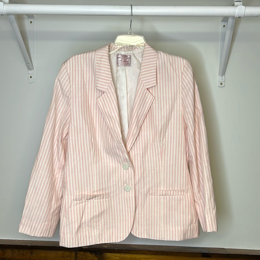 Vintage Pendleton Country Sophisticates Pink & Cream Striped Blazer Jacket- 8P